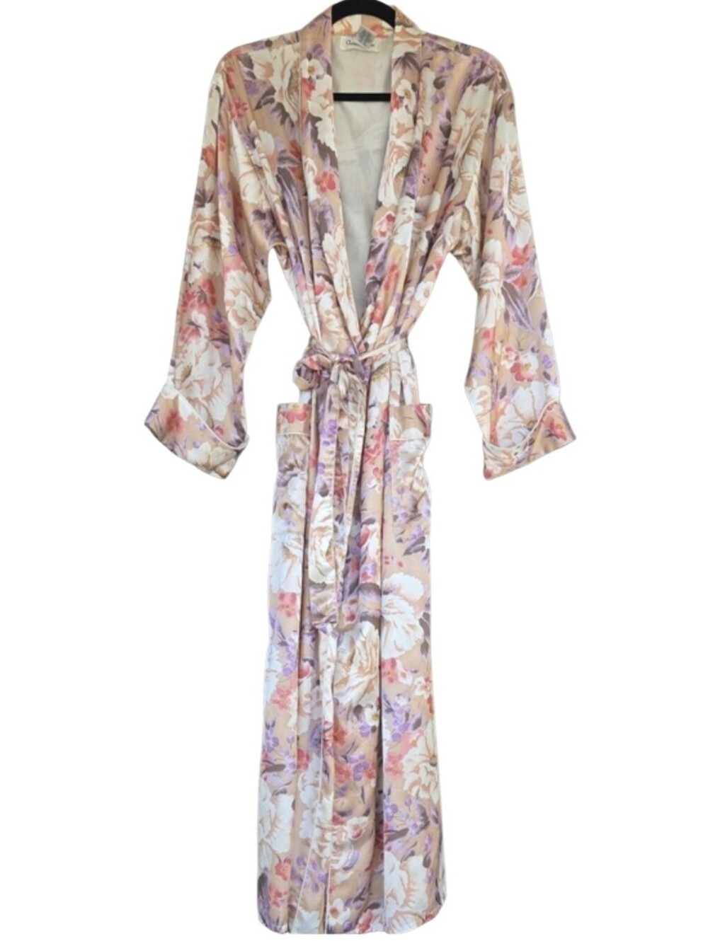 Vintage Christian Dior Floral Satin Robe - Beige & Lavender